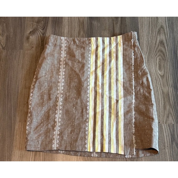 J. Jill Dresses & Skirts - J. Jill Love Linen Latte Striped Faux Wrap Skirt size Small Linen Cotton Blend